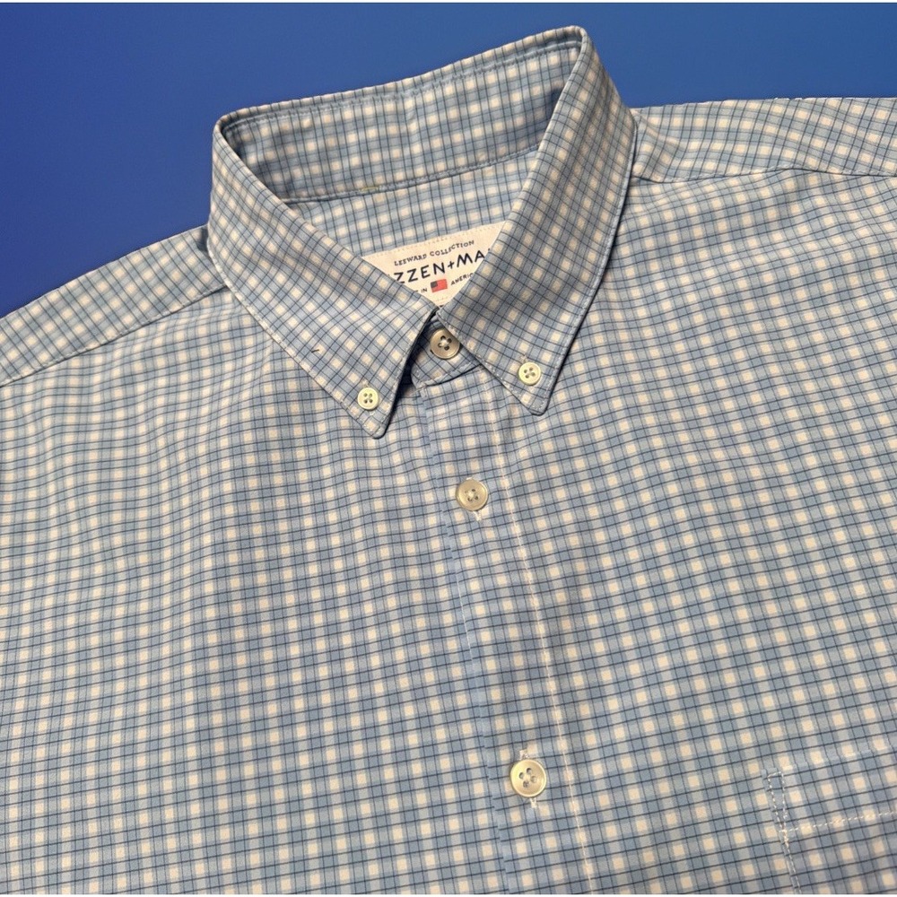 Mizzen+Main Leeward Shirt Mens 2XL Blue White Short Sleeve Button Down Trim Fit